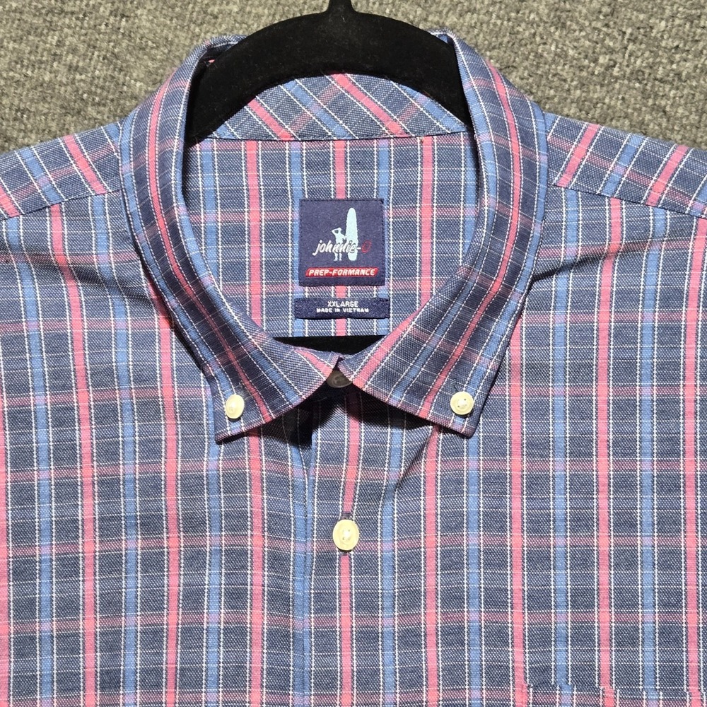 Johnnie-O Prep Performance Button Down Shirt Blue Red Plaid Men's Size XXL